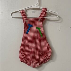 Red Gingham Baby Romper with Tool Appliqué